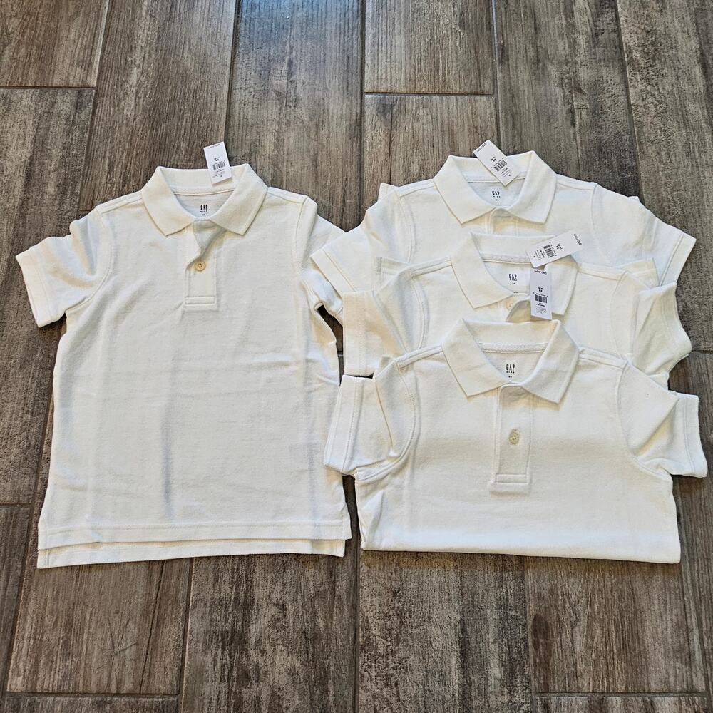 Gap Kids White Uniform Polo Shirts Lot of 4 Boys XS 4-5 School Short Sleeve NEW‎